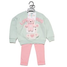 J16525NB: Baby Girls Interactive Sweatshirt & Legging Outfit With Plush Bear Toy (0-9 Months)